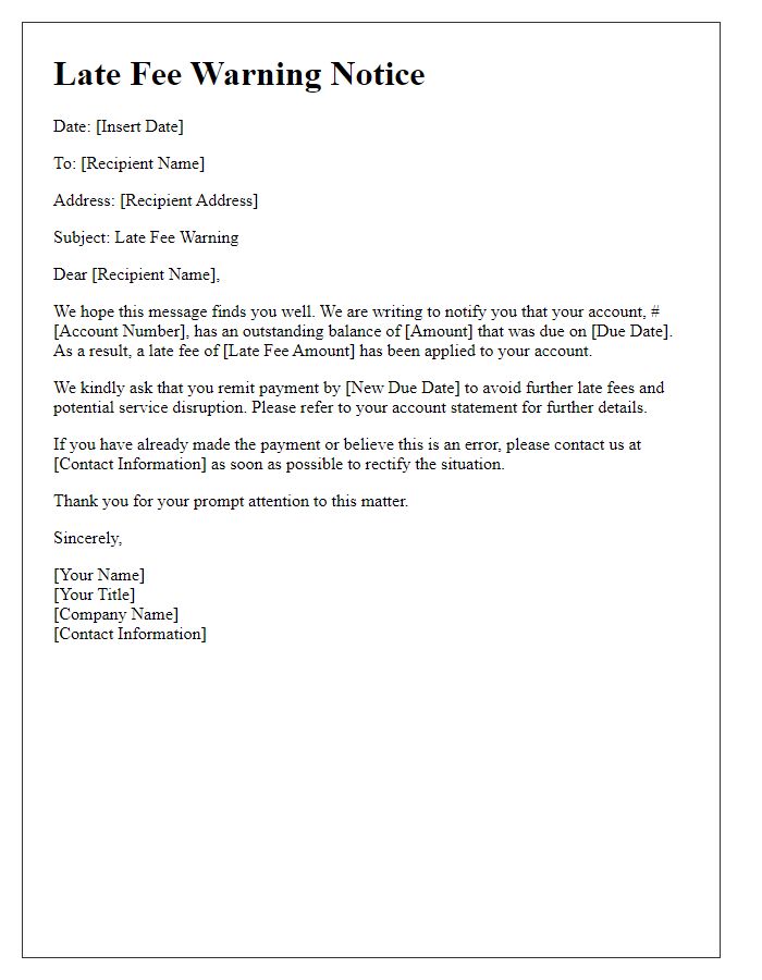 Letter template of late fee warning