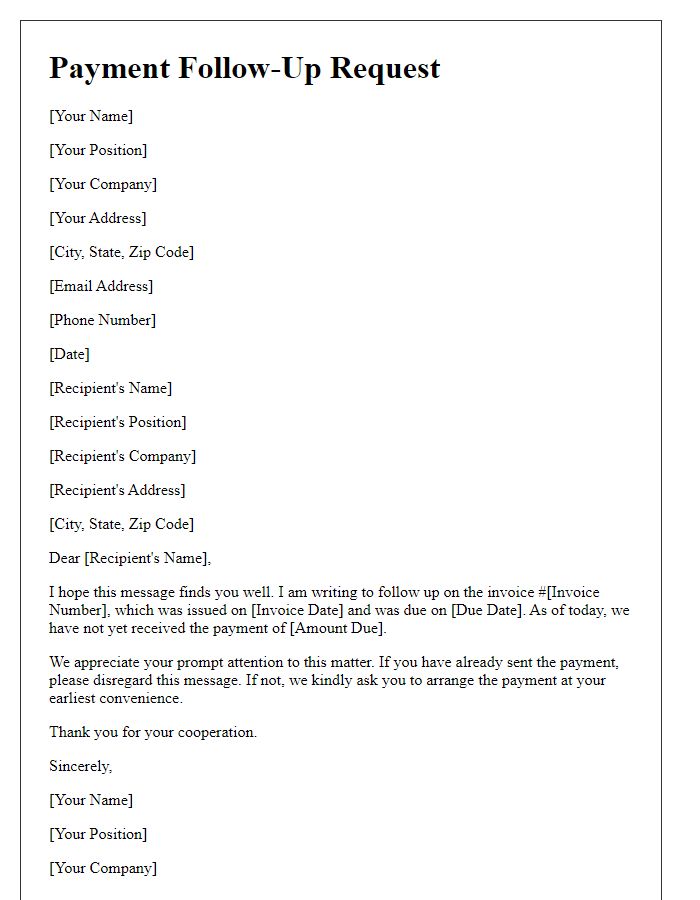 Letter template of payment follow-up request