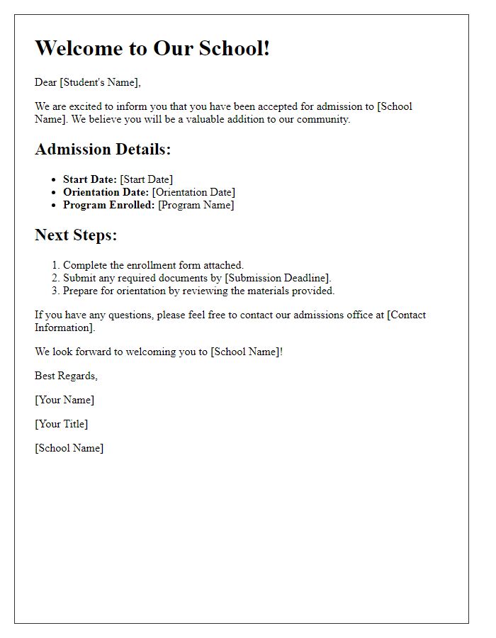 Letter template of New Student Admission Information