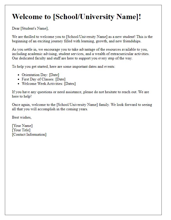 Letter template of Welcome to New Students