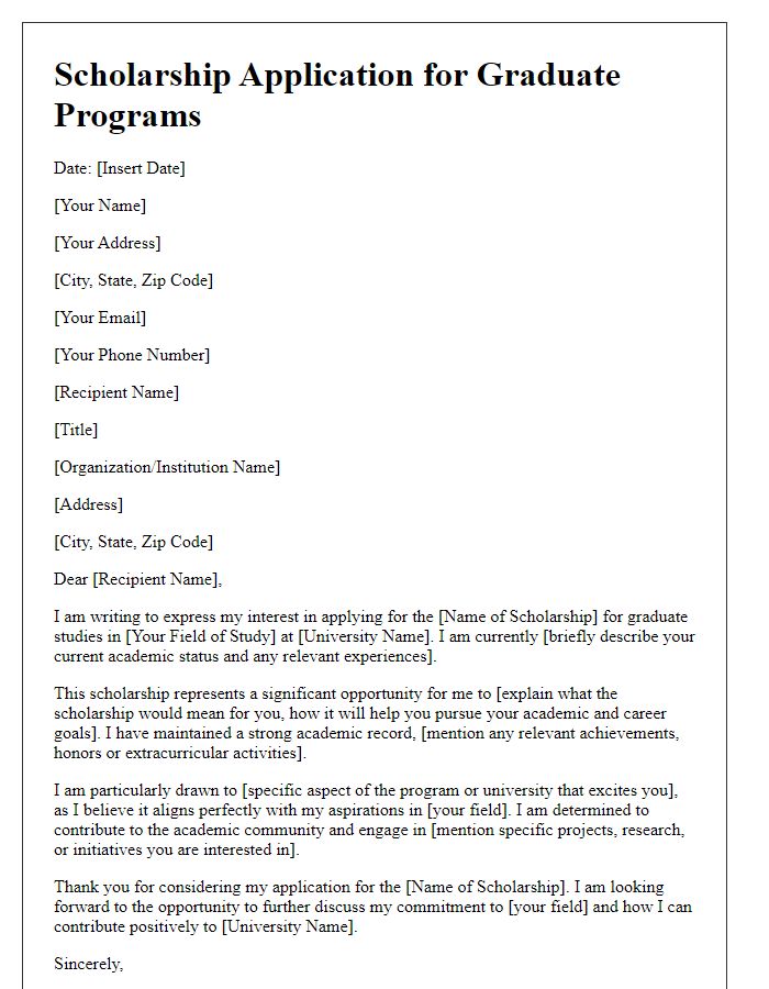 Letter template of scholarship application for graduate programs