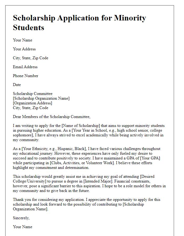 Letter template of scholarship application for minority students