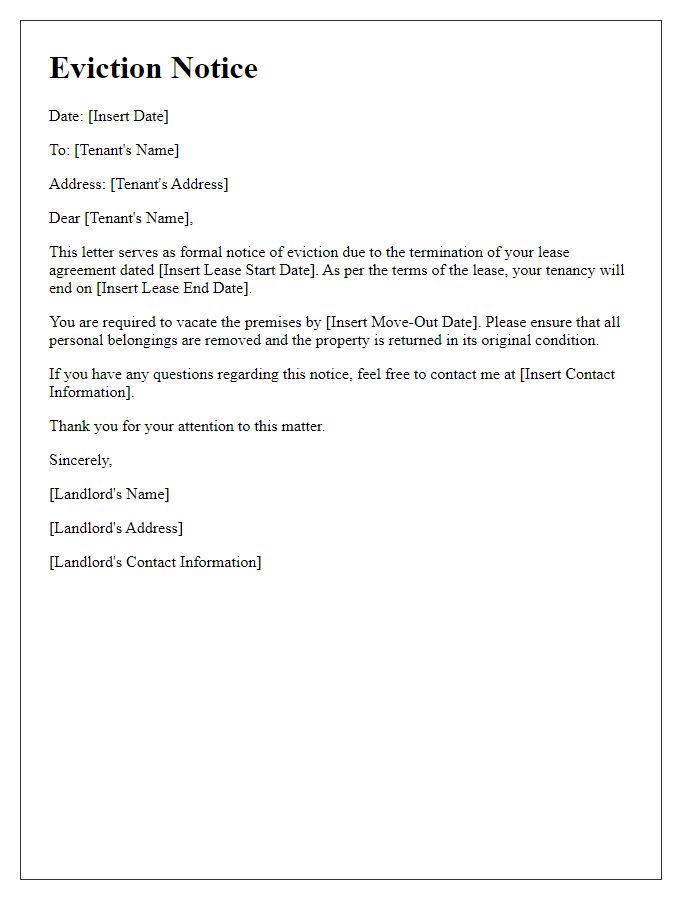 Letter template of eviction notice for end-of-lease termination.