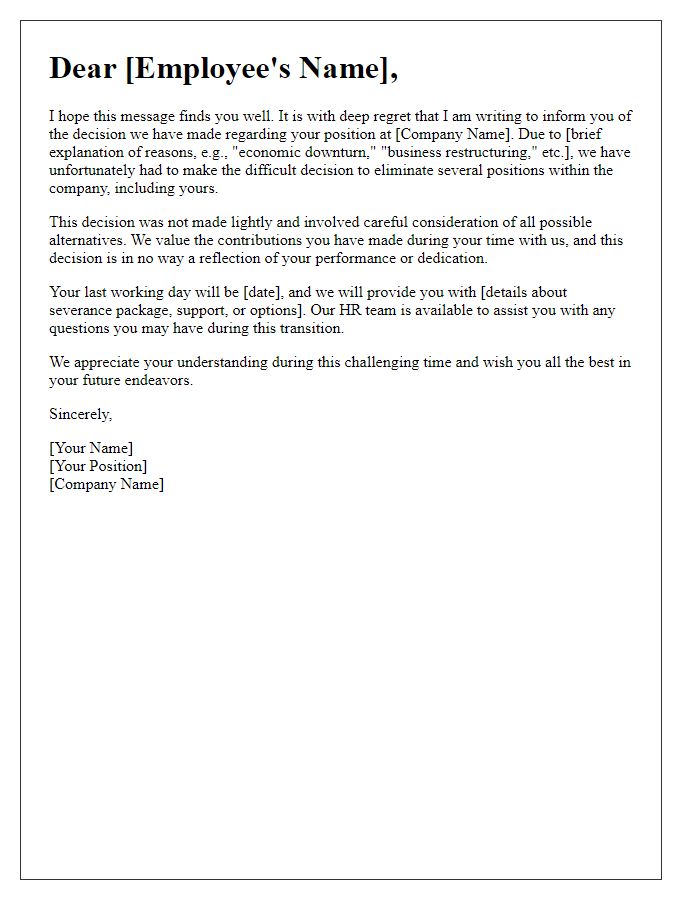 Letter template of staff layoff explanation.