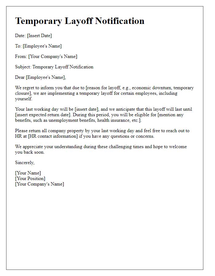 Letter template of temporary layoff notification.