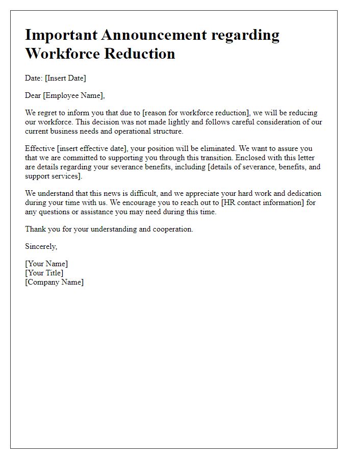 Letter template of workforce reduction announcement.