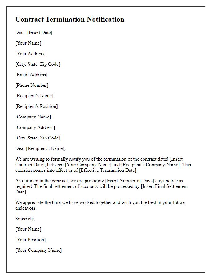 Letter template of contract termination notification