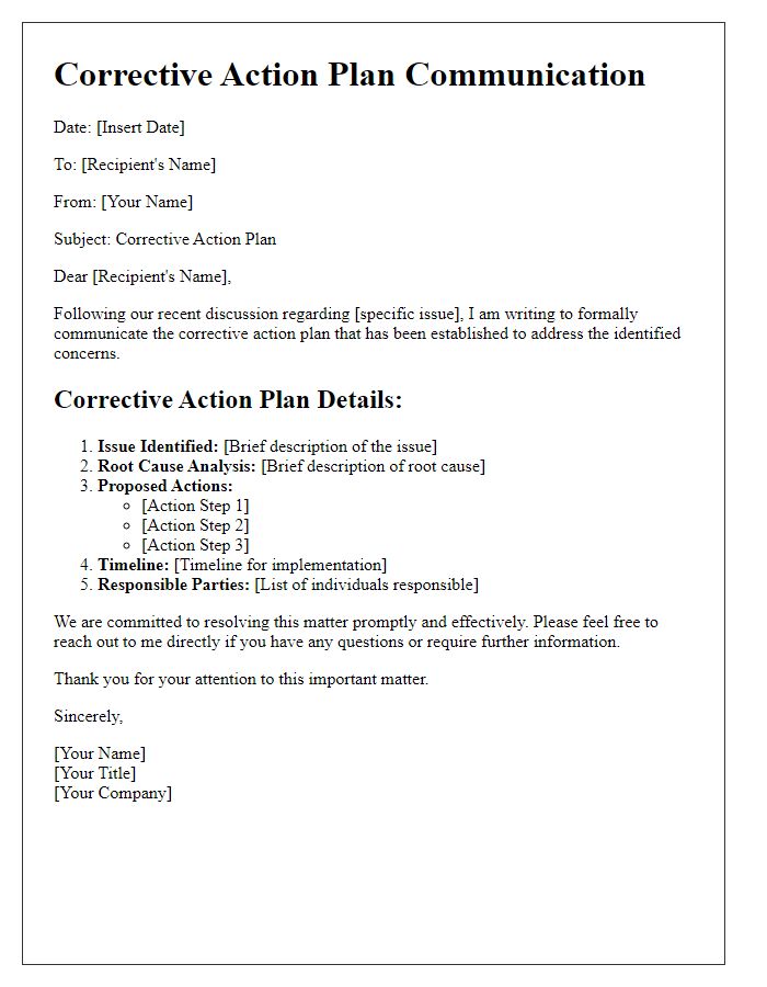 Letter template of corrective action plan communication