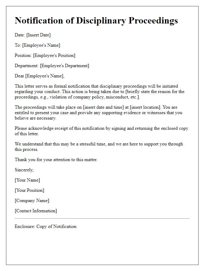 Letter template of disciplinary proceedings notification