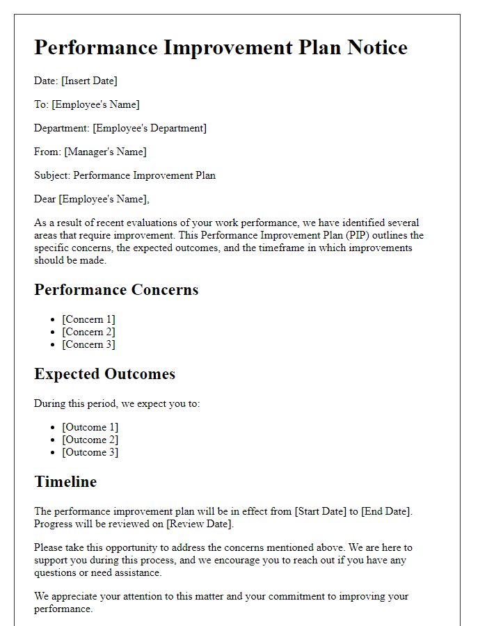 Letter template of performance improvement plan notice