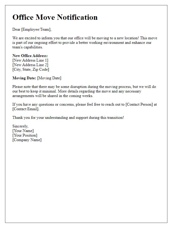 Letter template of office move notification