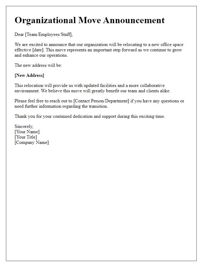 Letter template of organizational move announcement