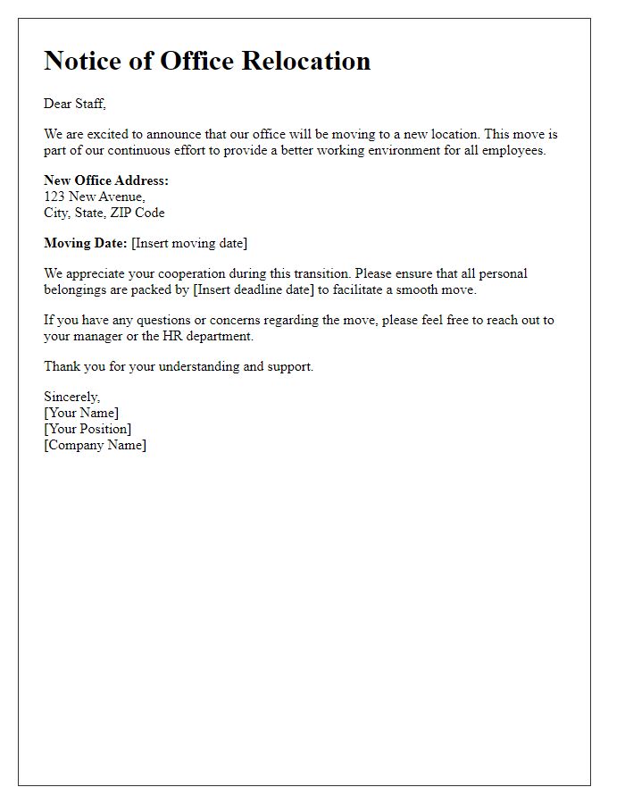 Letter template of staff notice for moving offices