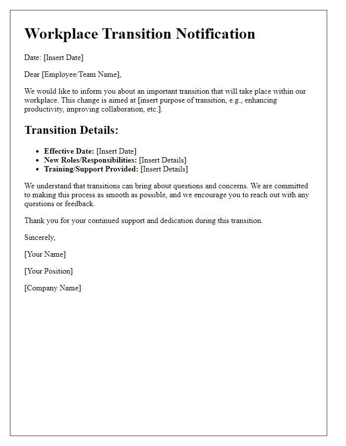 Letter template of workplace transition information