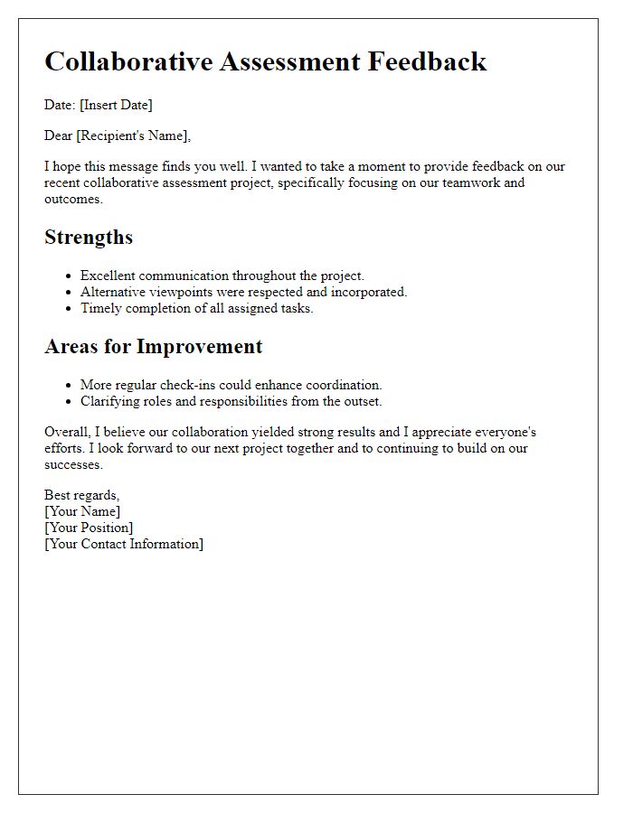 Letter template of collaborative assessment feedback