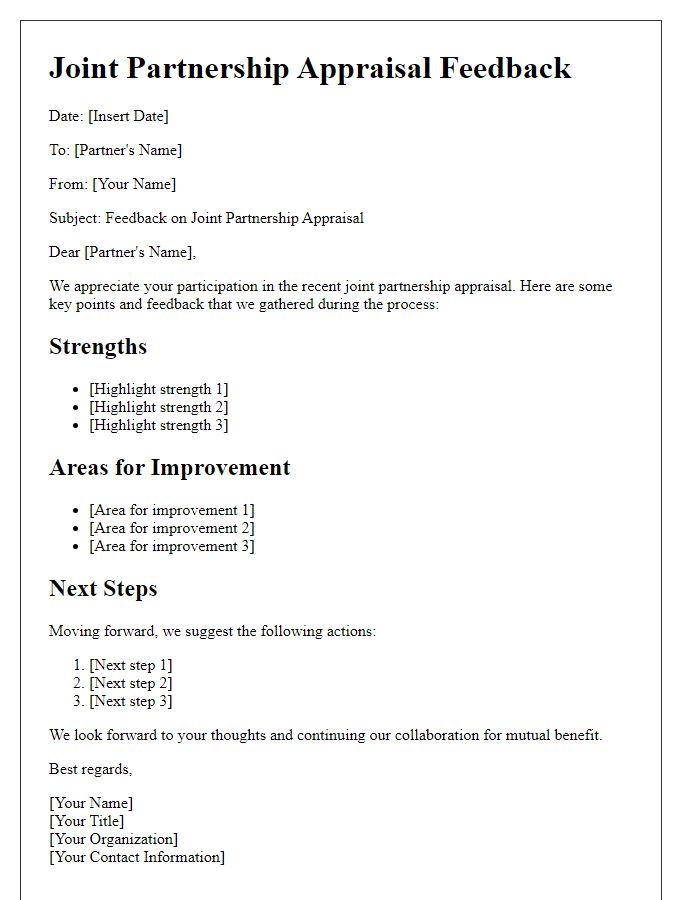 Letter template of joint partnership appraisal feedback