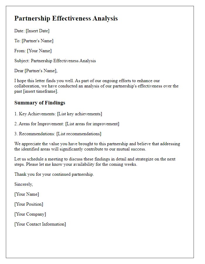 Letter template of partnership effectiveness analysis