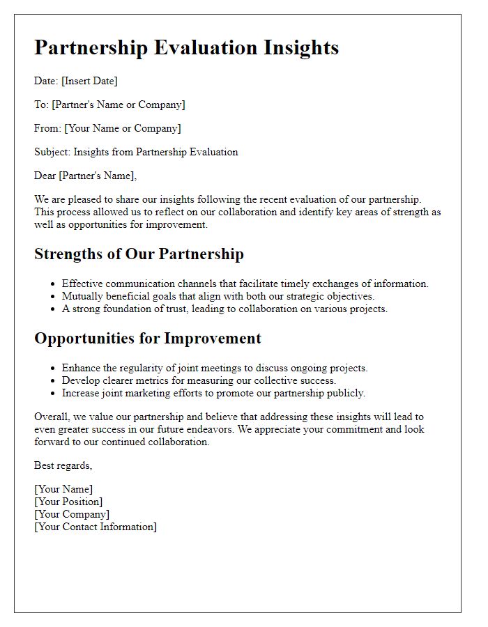 Letter template of partnership evaluation insights