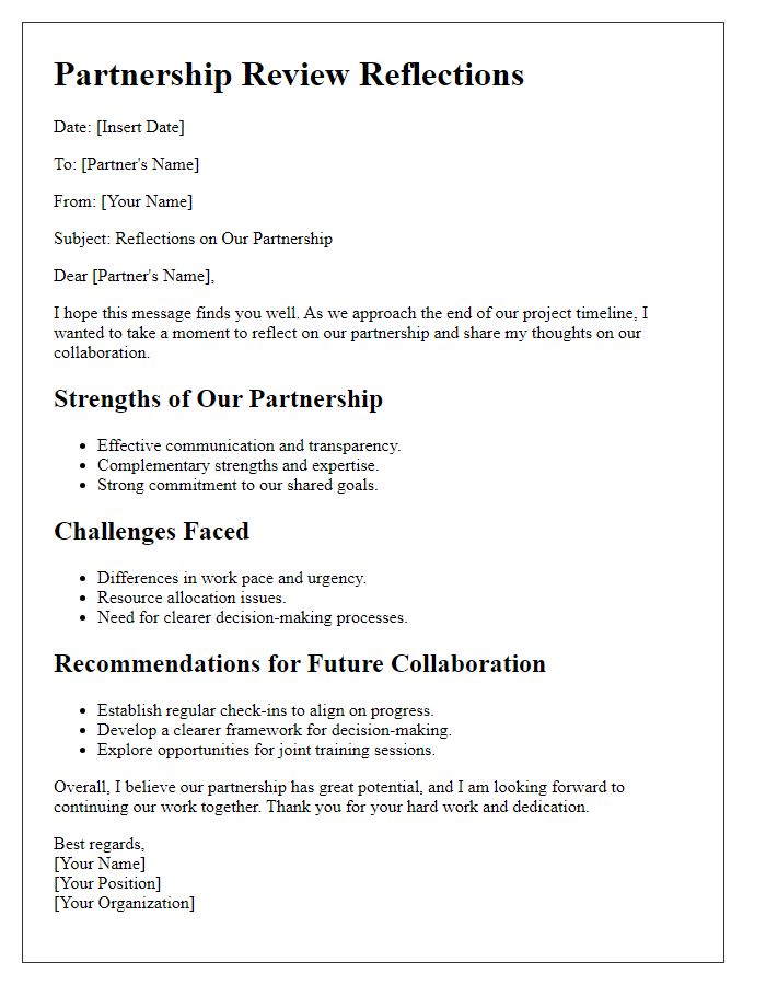 Letter template of partnership review reflections