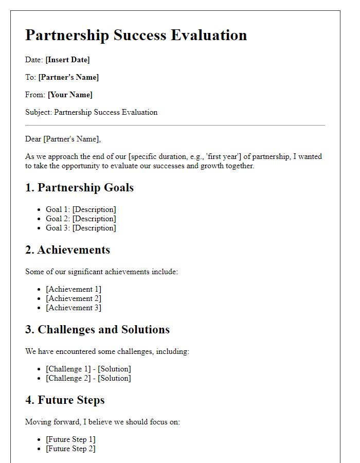 Letter template of partnership success evaluation