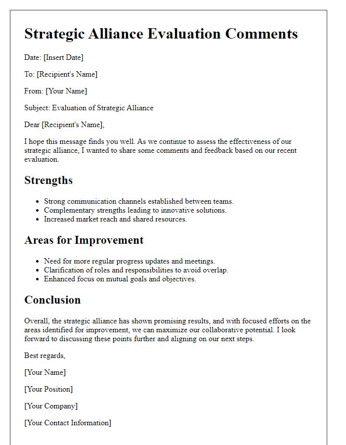 Letter template of strategic alliance evaluation comments