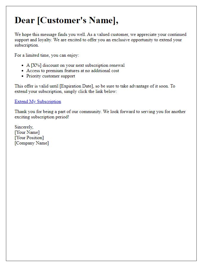 Letter template of subscription extension offer