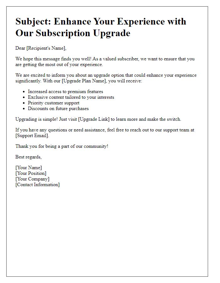 Letter template of subscription upgrade suggestion