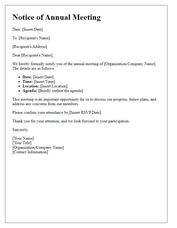 Letter template of formal notice for annual meeting