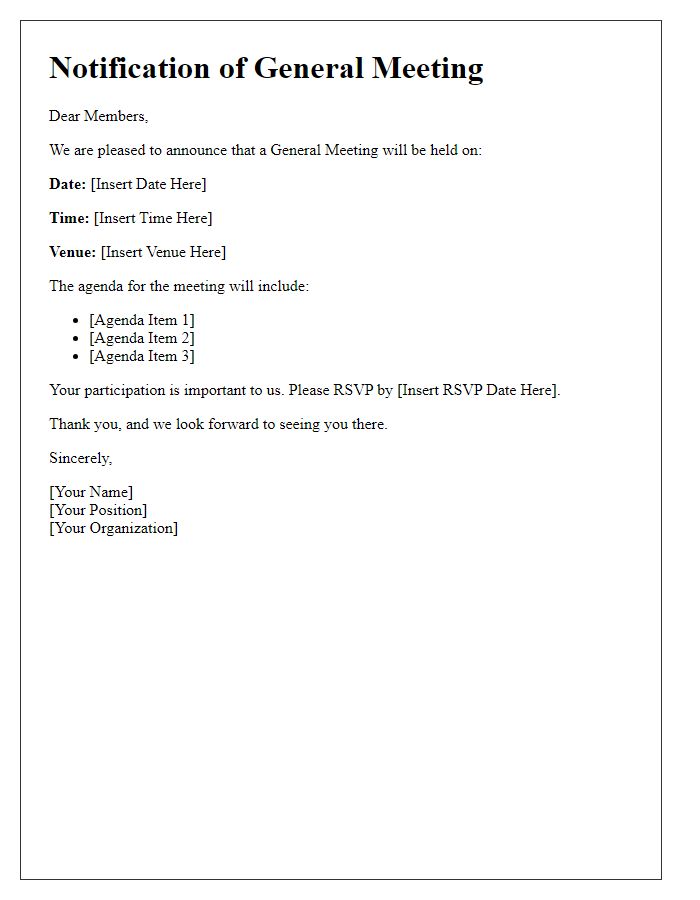 Letter template of general meeting notification for members