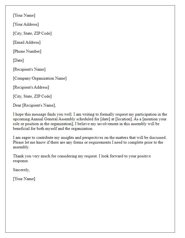 Letter template of participation request for annual general assembly