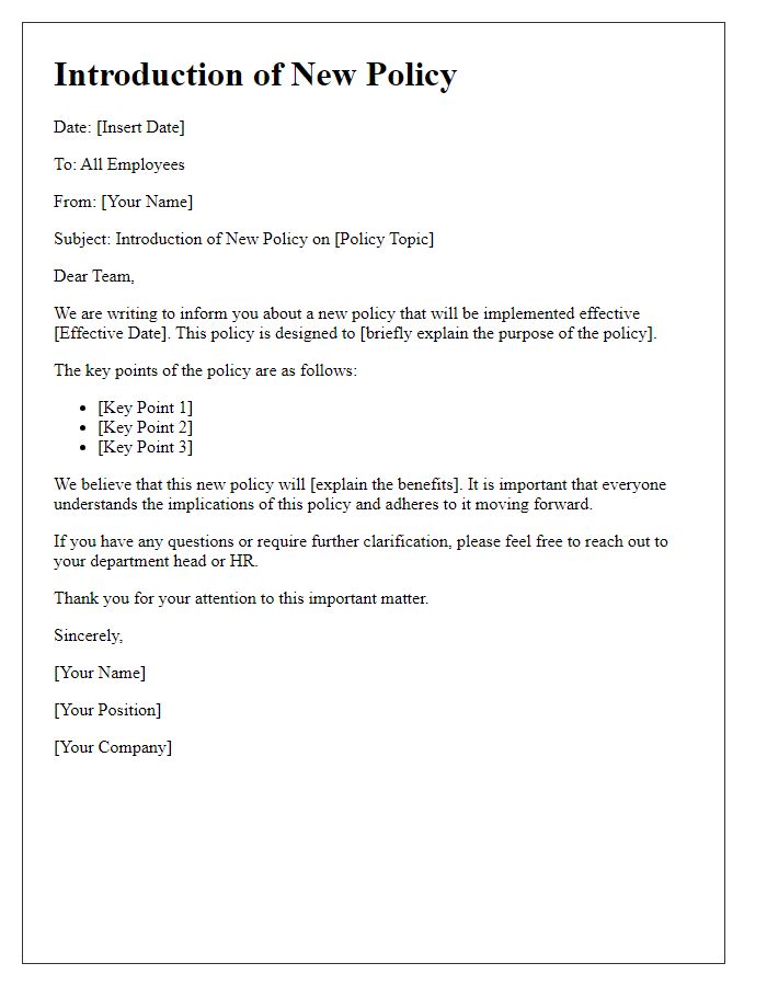 Letter template of new policy introduction