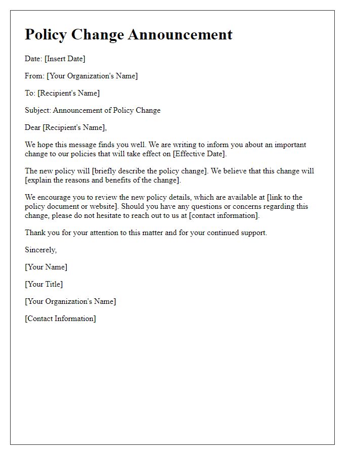 Letter template of policy change announcement