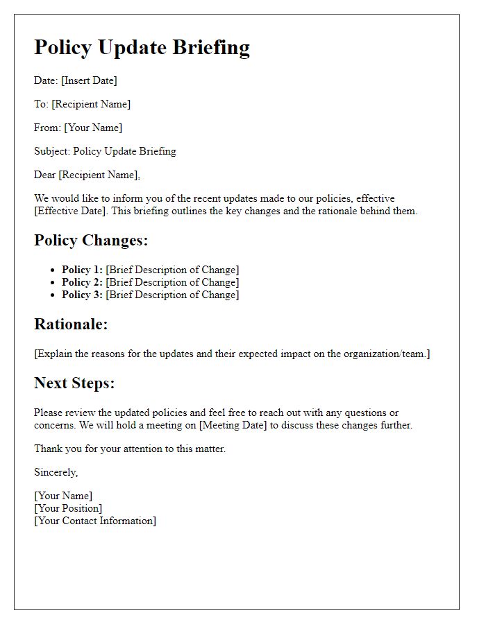 Letter template of policy update briefing