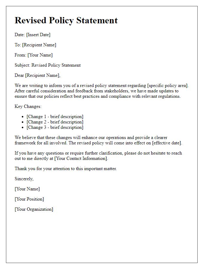 Letter template of revised policy statement