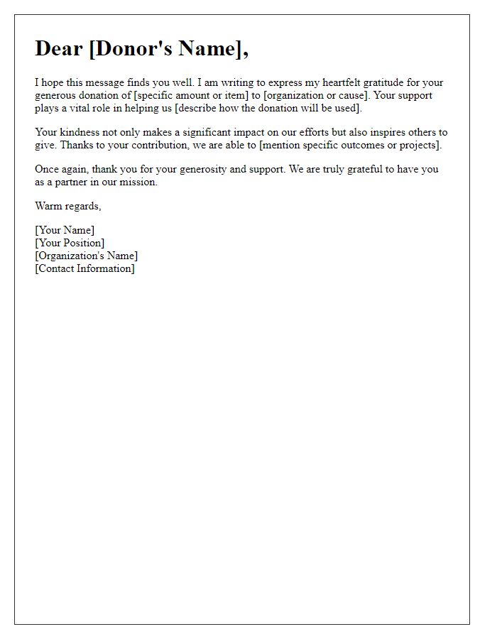 Letter template of heartfelt thanks for your donation