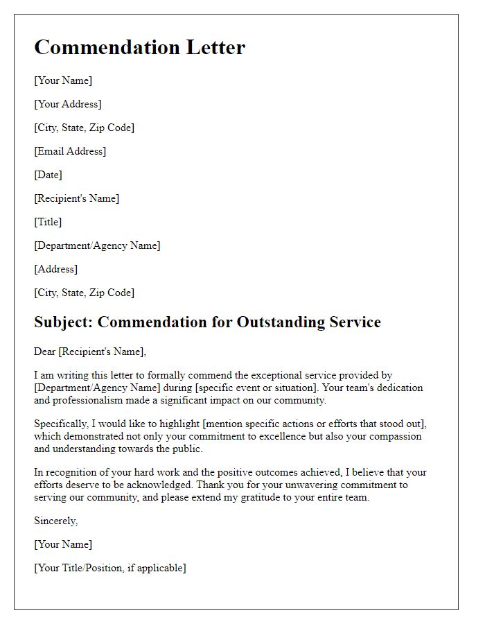 Letter template of commendation to government services