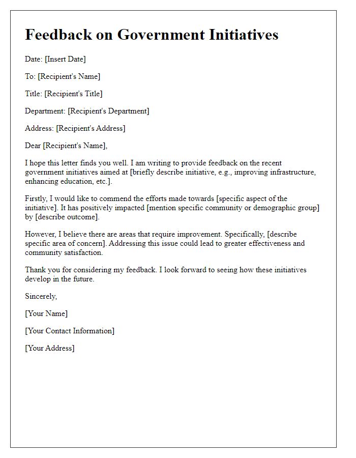 Letter template of feedback on government initiatives