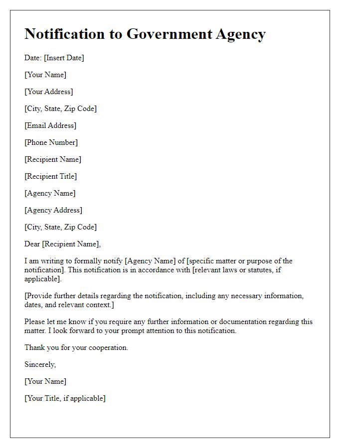 Letter template of notification to government agencies