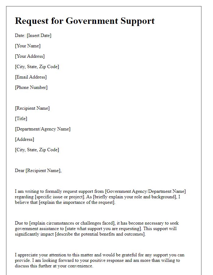 Letter template of request for government support