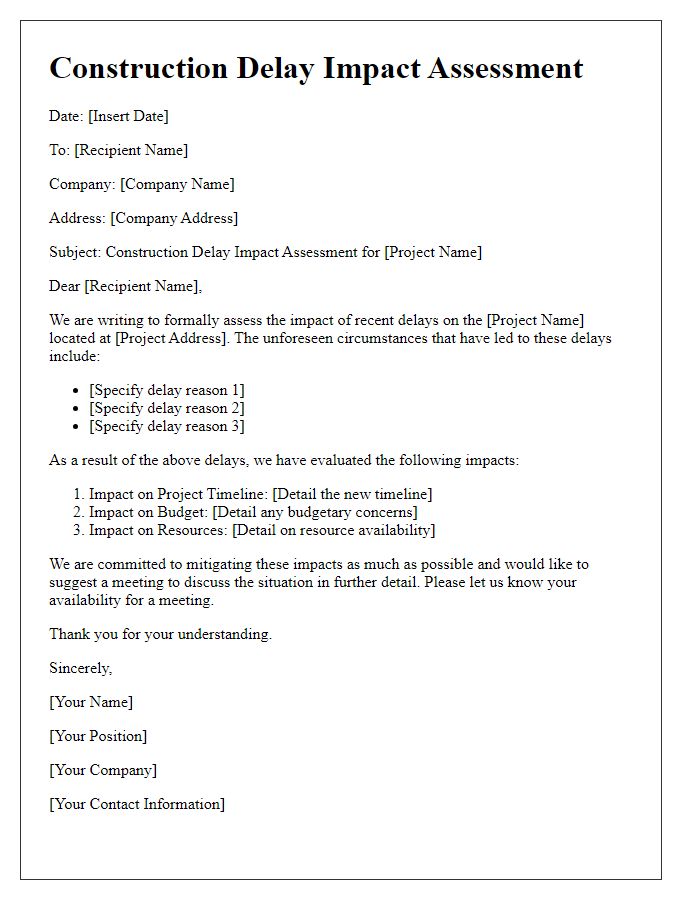 Letter template of construction delay impact assessment