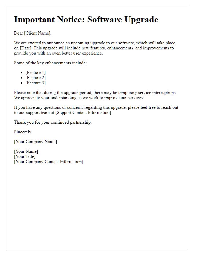 Letter template of software upgrade notification for clients