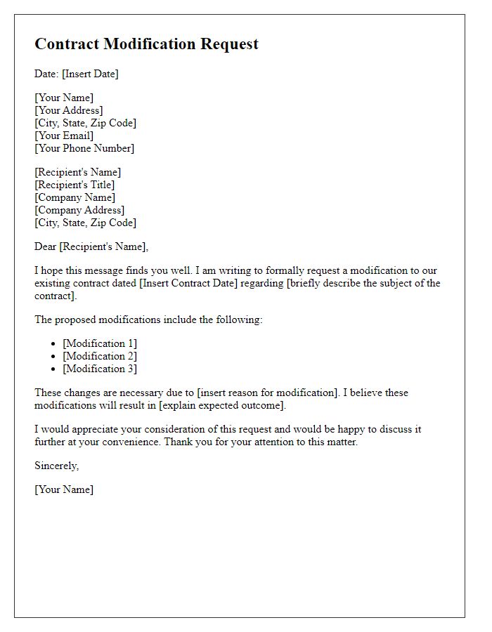 Letter template of contract modification request