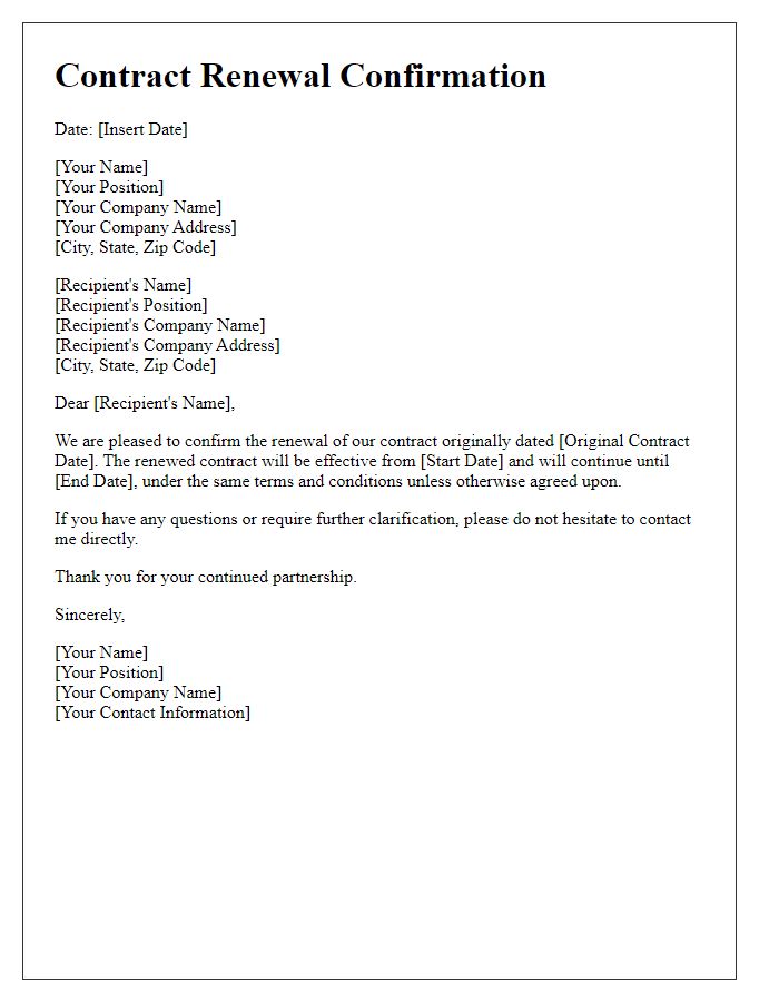 Letter template of contract renewal confirmation