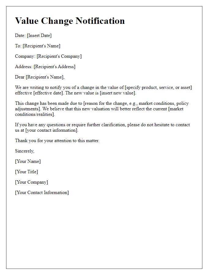Letter template of value change notification