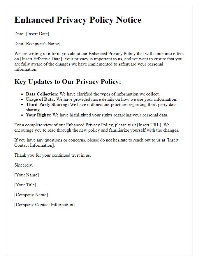 Letter template of Enhanced Privacy Policy Notice