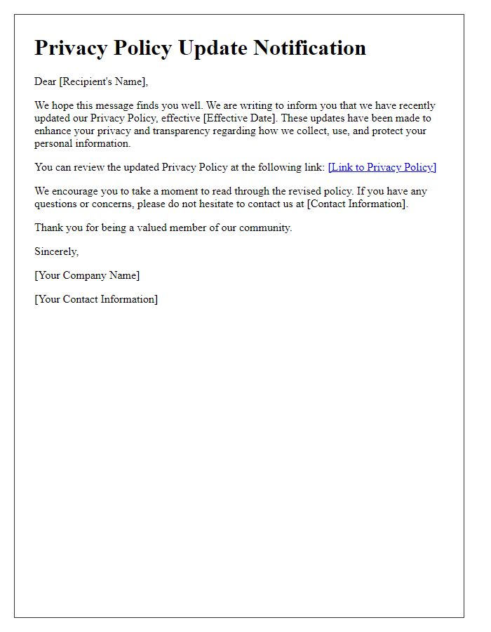 Letter template of Privacy Policy Update Notification