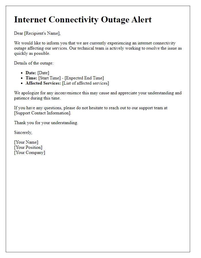 Letter template of Internet Connectivity Outage Alert
