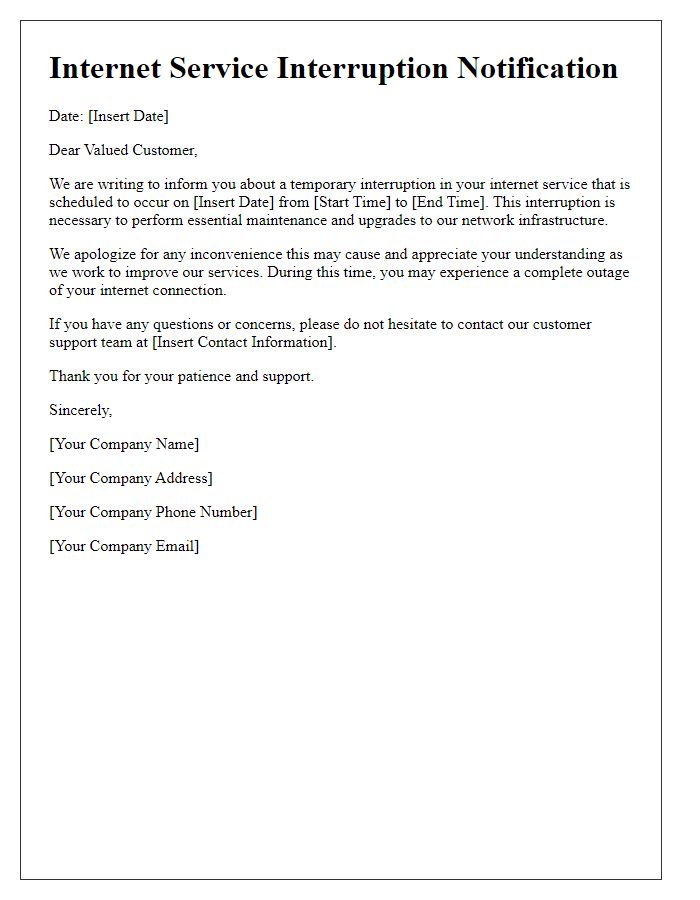 Letter template of Internet Service Interruption Notification