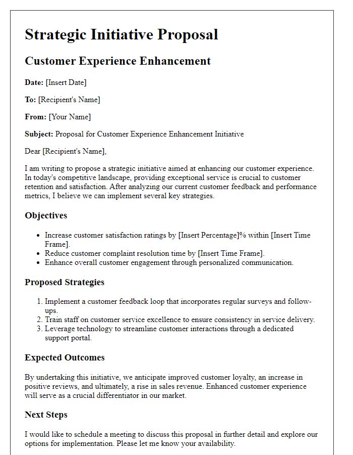 Letter template of strategic initiative proposal for customer experience enhancement