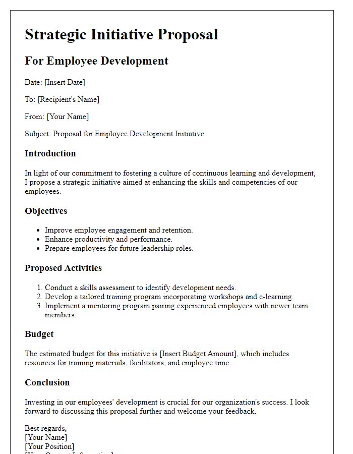 Letter template of strategic initiative proposal for employee development